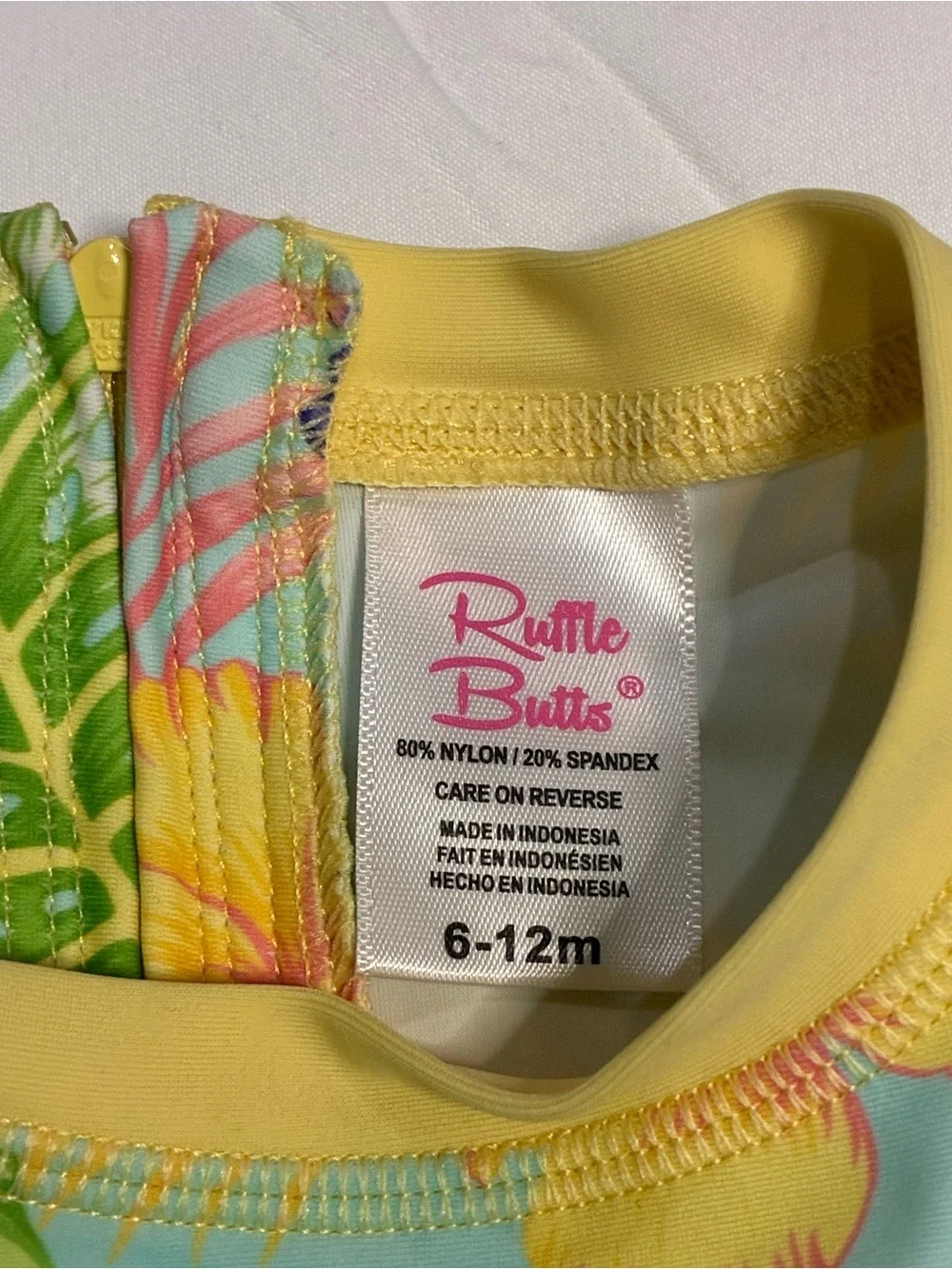 RuffleButts Baby Girls Tropical Floral Rash Guard Swimsuit 6-12M